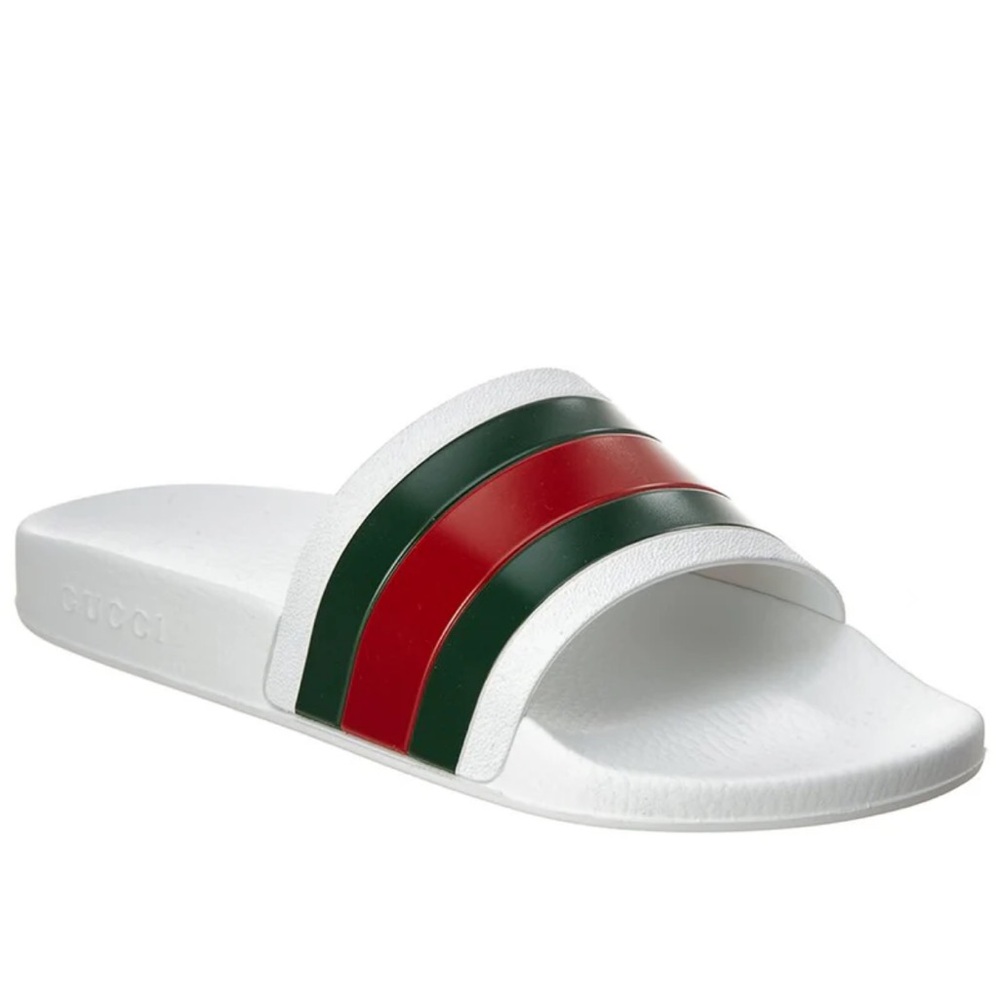 AUTHENTIC NEW W/ BOX Gucci Web Men's Slide Sandal - White, 8